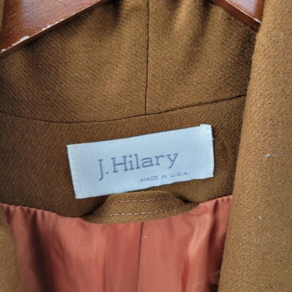 Vintage J. Hilary Wool Coat Womens 4 Belted Camel Brown Long Trench Made in USA - Picture 10 of 16